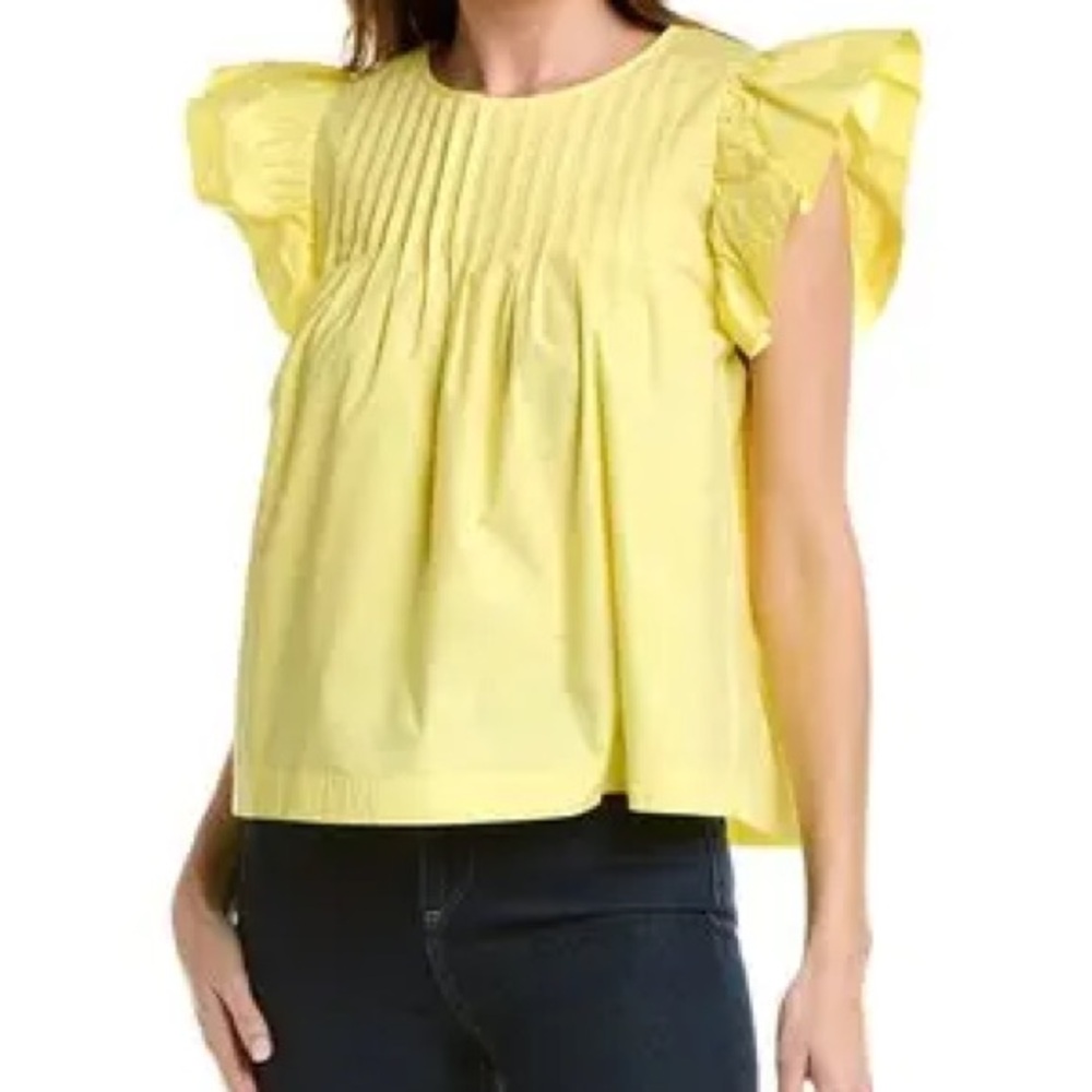 Marie Oliver Yellow Pleated Flutter Sleeve Blouse